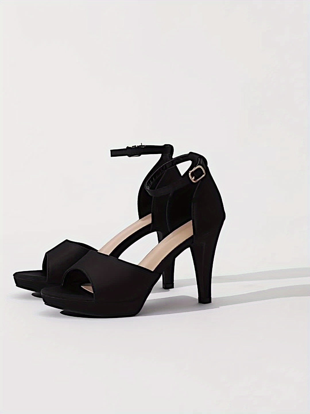 1 Pair Women's Elegant Black High Heel Sandals with Ankle Strap, Open Toe, Pointed Toe, PU Cover Upper & Insole, TPR Sole, All-Season Comfortable Slip-On Shoes