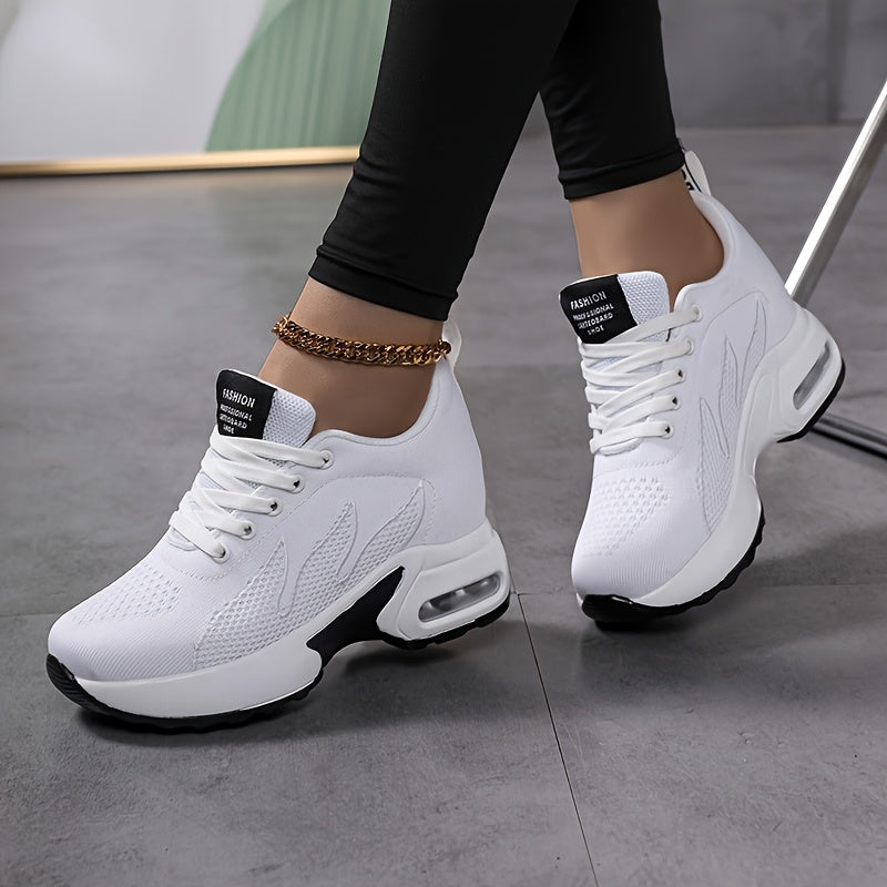 Women's Versatile Lightweight Platform Casual Sneakers - Breathable Comfortable Upper, Round Toe Design & PU Sole for All-Day Comfort - Available in Purple/White and Black/White, Comfortable Footwear, Height-Increasing, Multi