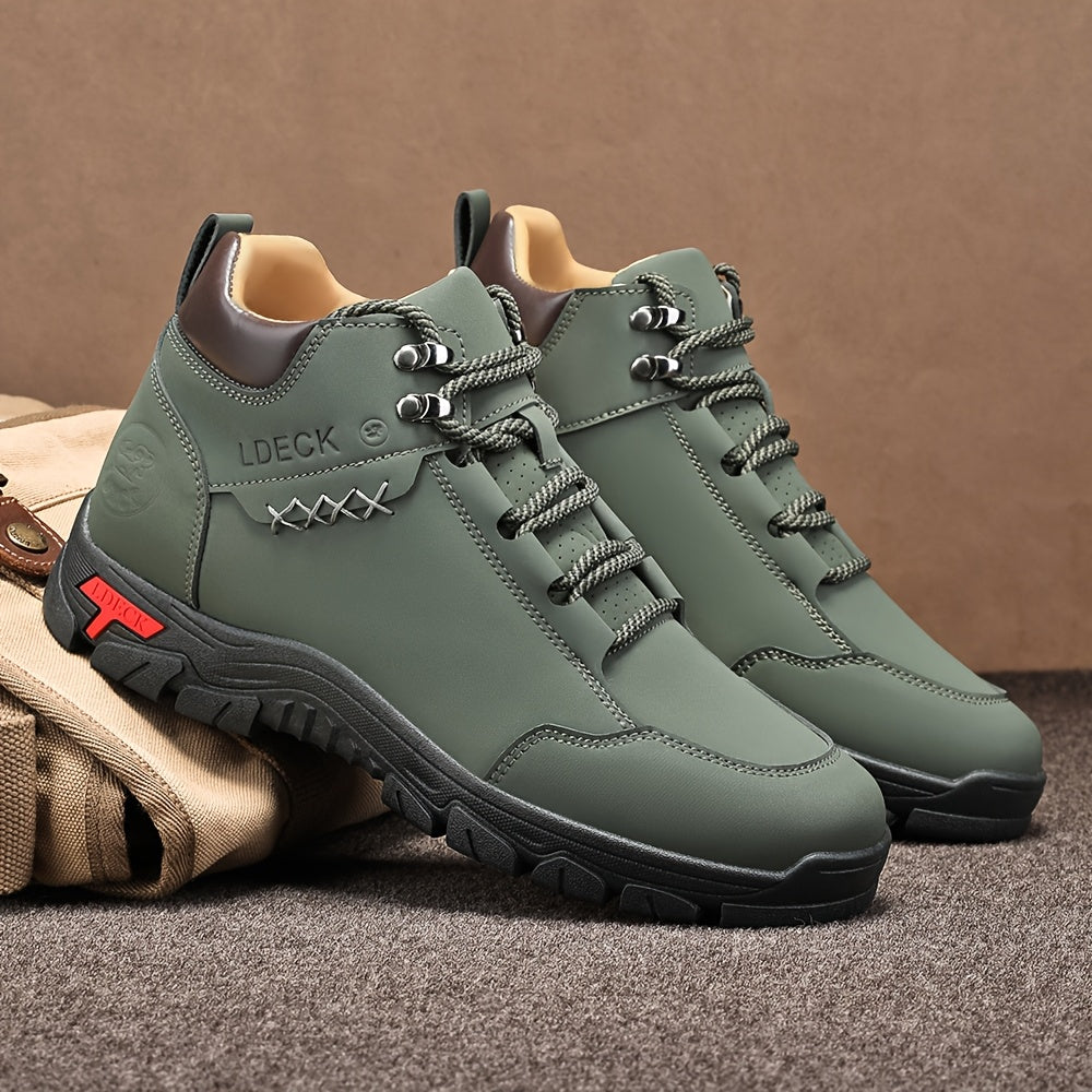 Men's & Unisex Lace-Up Boots - Non-Slip Cushioned insoles, High Quality PU Upper & PVC Outsole - All-Terrain Traction for Hiking, Training, Everyday - Brown Boots - Durable Work & Casual Shoes, Hiking Footwear, Stylish Laceup