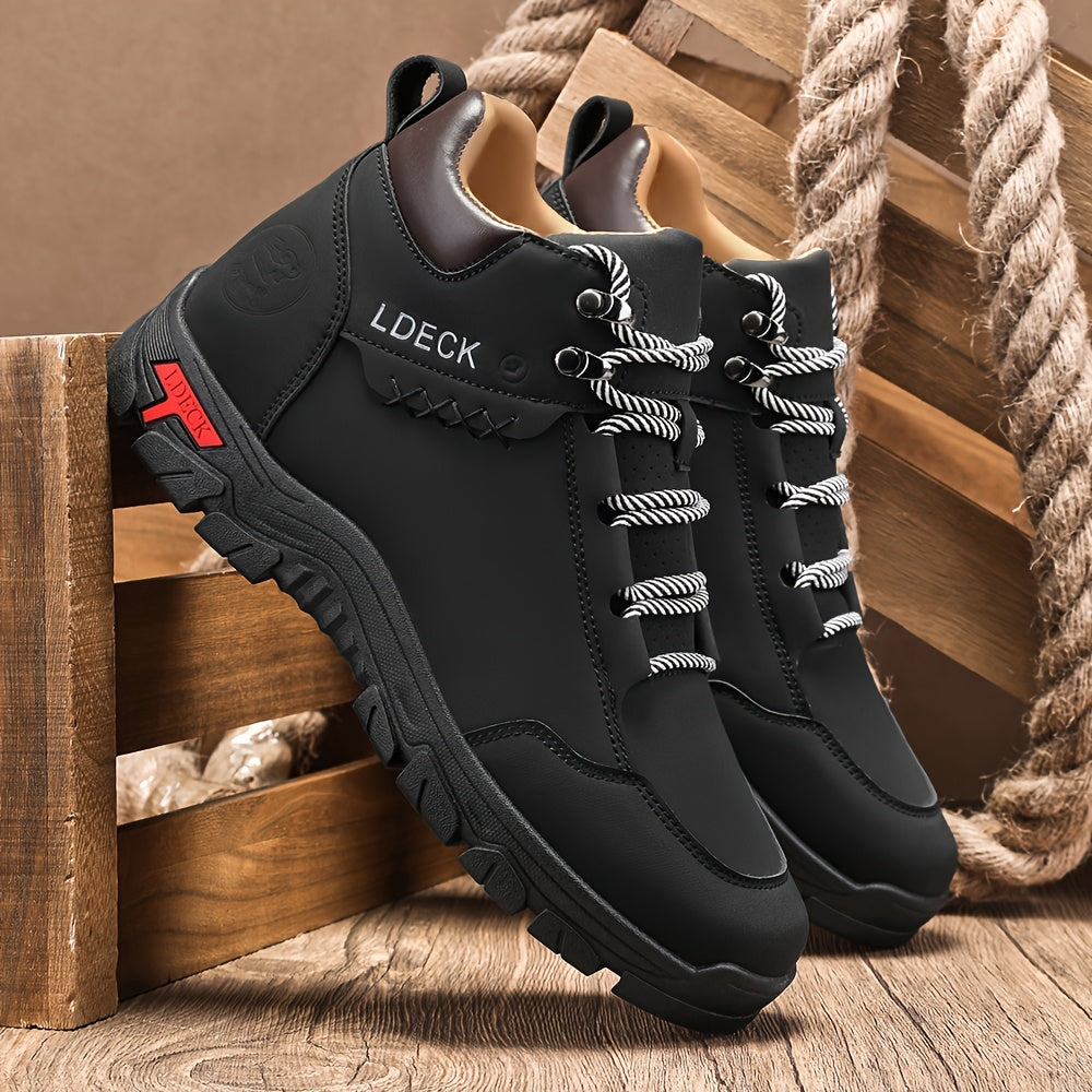 Men's & Unisex Lace-Up Boots - Non-Slip Cushioned insoles, High Quality PU Upper & PVC Outsole - All-Terrain Traction for Hiking, Training, Everyday - Brown Boots - Durable Work & Casual Shoes, Hiking Footwear, Stylish Laceup