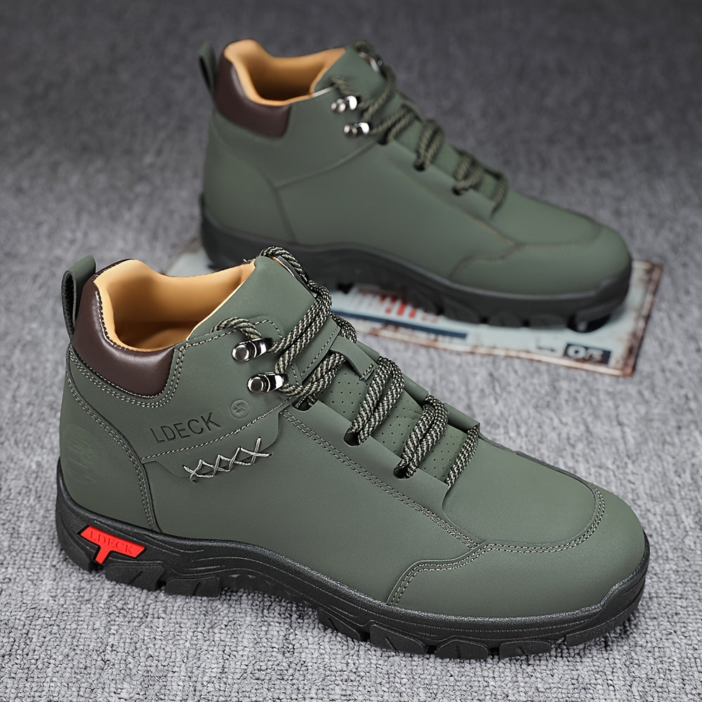 Men's & Unisex Lace-Up Boots - Non-Slip Cushioned insoles, High Quality PU Upper & PVC Outsole - All-Terrain Traction for Hiking, Training, Everyday - Brown Boots - Durable Work & Casual Shoes, Hiking Footwear, Stylish Laceup