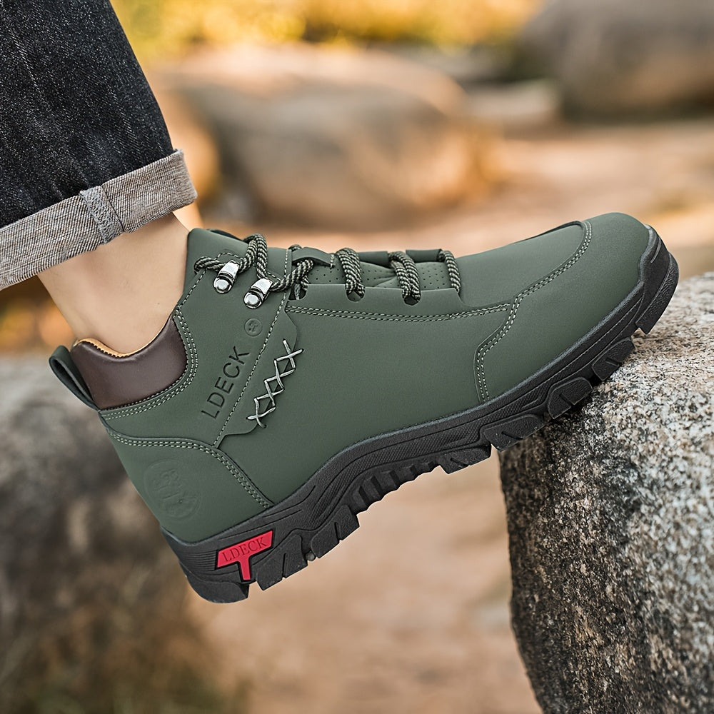 Men's & Unisex Lace-Up Boots - Non-Slip Cushioned insoles, High Quality PU Upper & PVC Outsole - All-Terrain Traction for Hiking, Training, Everyday - Brown Boots - Durable Work & Casual Shoes, Hiking Footwear, Stylish Laceup