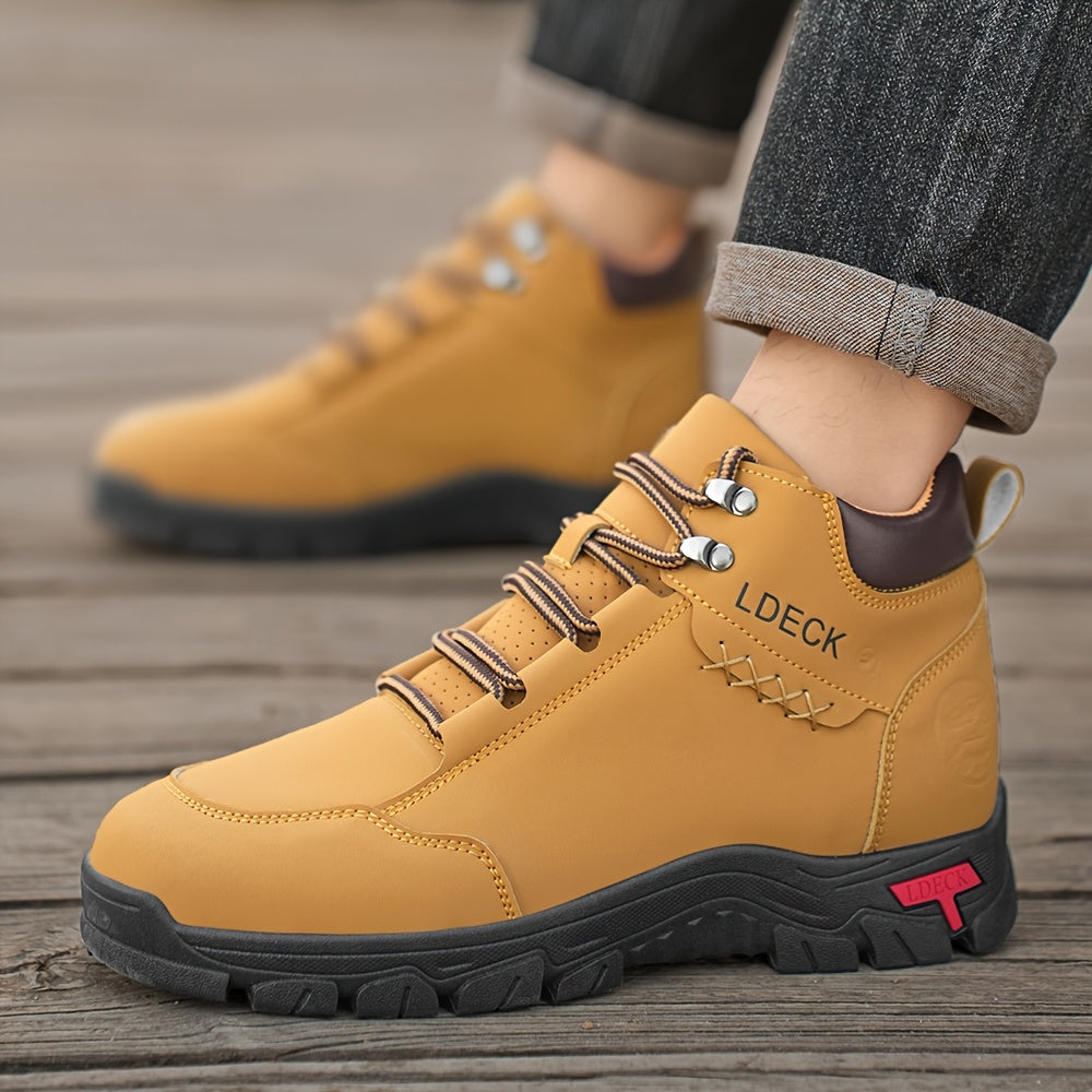 Men's & Unisex Lace-Up Boots - Non-Slip Cushioned insoles, High Quality PU Upper & PVC Outsole - All-Terrain Traction for Hiking, Training, Everyday - Brown Boots - Durable Work & Casual Shoes, Hiking Footwear, Stylish Laceup