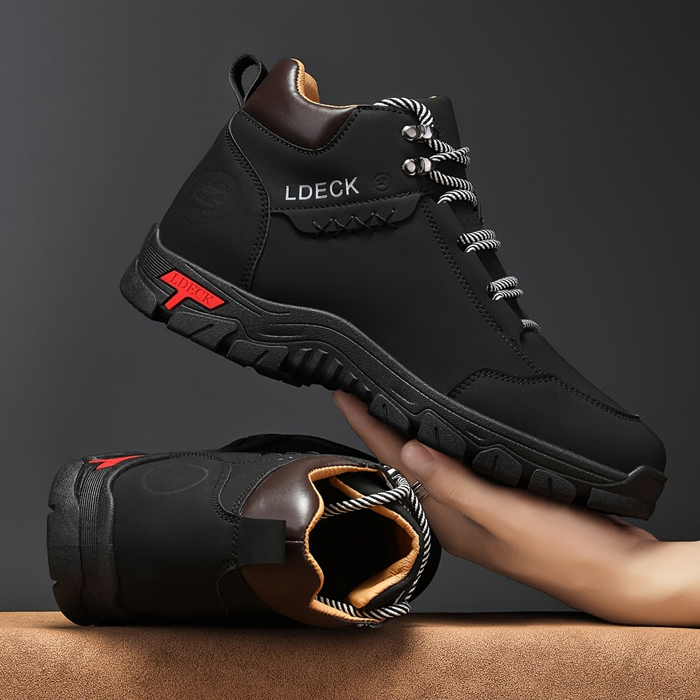 Men's & Unisex Lace-Up Boots - Non-Slip Cushioned insoles, High Quality PU Upper & PVC Outsole - All-Terrain Traction for Hiking, Training, Everyday - Brown Boots - Durable Work & Casual Shoes, Hiking Footwear, Stylish Laceup