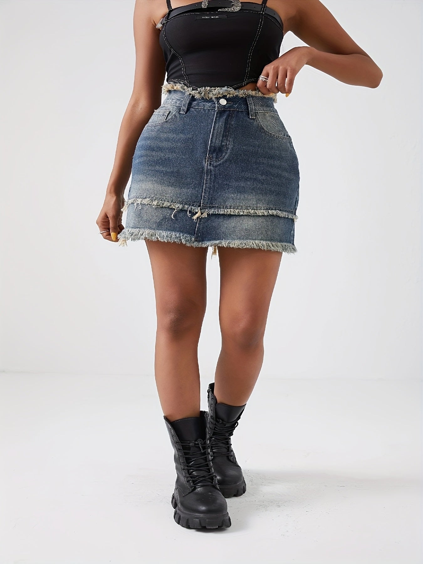 Women's Plus Size High-Waisted Skate skirt - Non-See-Through Stretchy Jeans-like Shorts, Machine Washable Blue denim-like texture for Casual Outfits, Parties, Casual Attire - Spring/Fall/Summer Streetwear Skirt, Party Outfit,