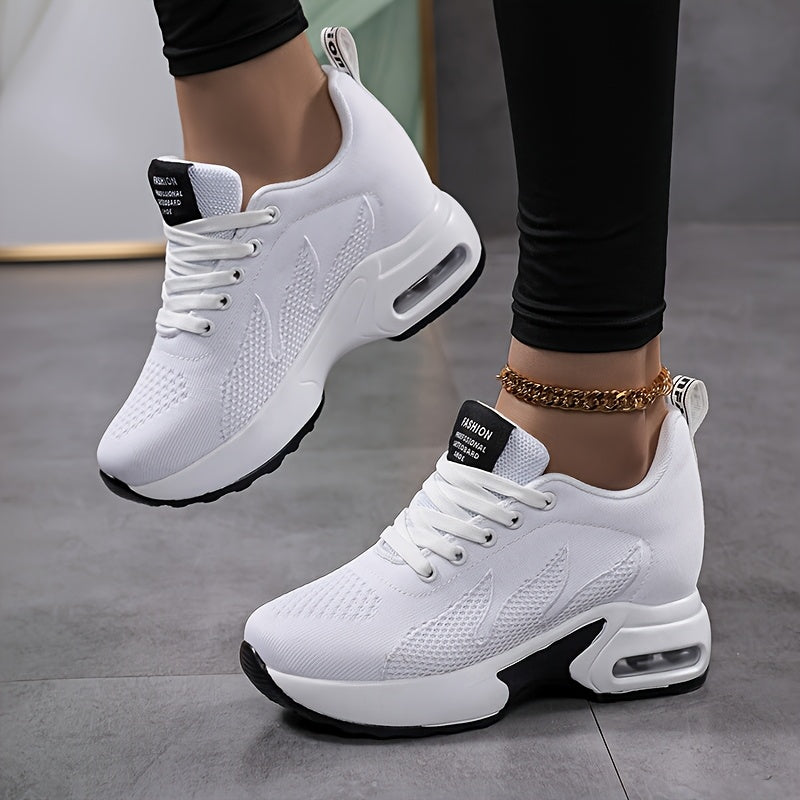 Women's Versatile Lightweight Platform Casual Sneakers - Breathable Comfortable Upper, Round Toe Design & PU Sole for All-Day Comfort - Available in Purple/White and Black/White, Comfortable Footwear, Height-Increasing, Multi
