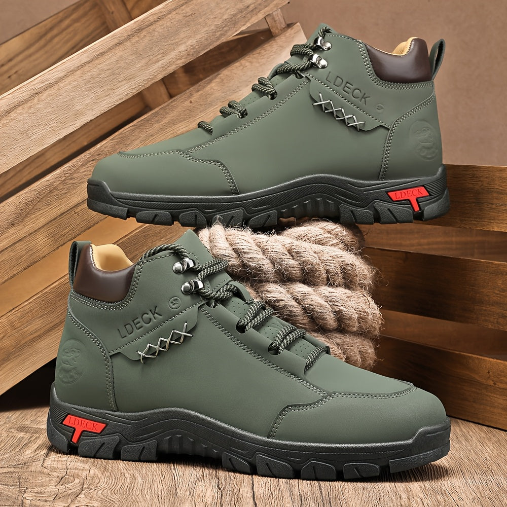 Men's & Unisex Lace-Up Boots - Non-Slip Cushioned insoles, High Quality PU Upper & PVC Outsole - All-Terrain Traction for Hiking, Training, Everyday - Brown Boots - Durable Work & Casual Shoes, Hiking Footwear, Stylish Laceup