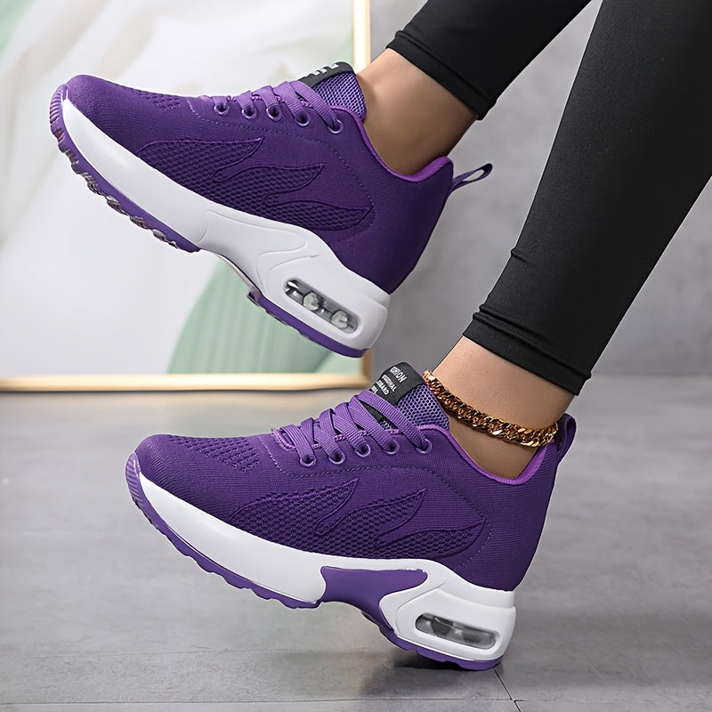 Women's Versatile Lightweight Platform Casual Sneakers - Breathable Comfortable Upper, Round Toe Design & PU Sole for All-Day Comfort - Available in Purple/White and Black/White, Comfortable Footwear, Height-Increasing, Multi