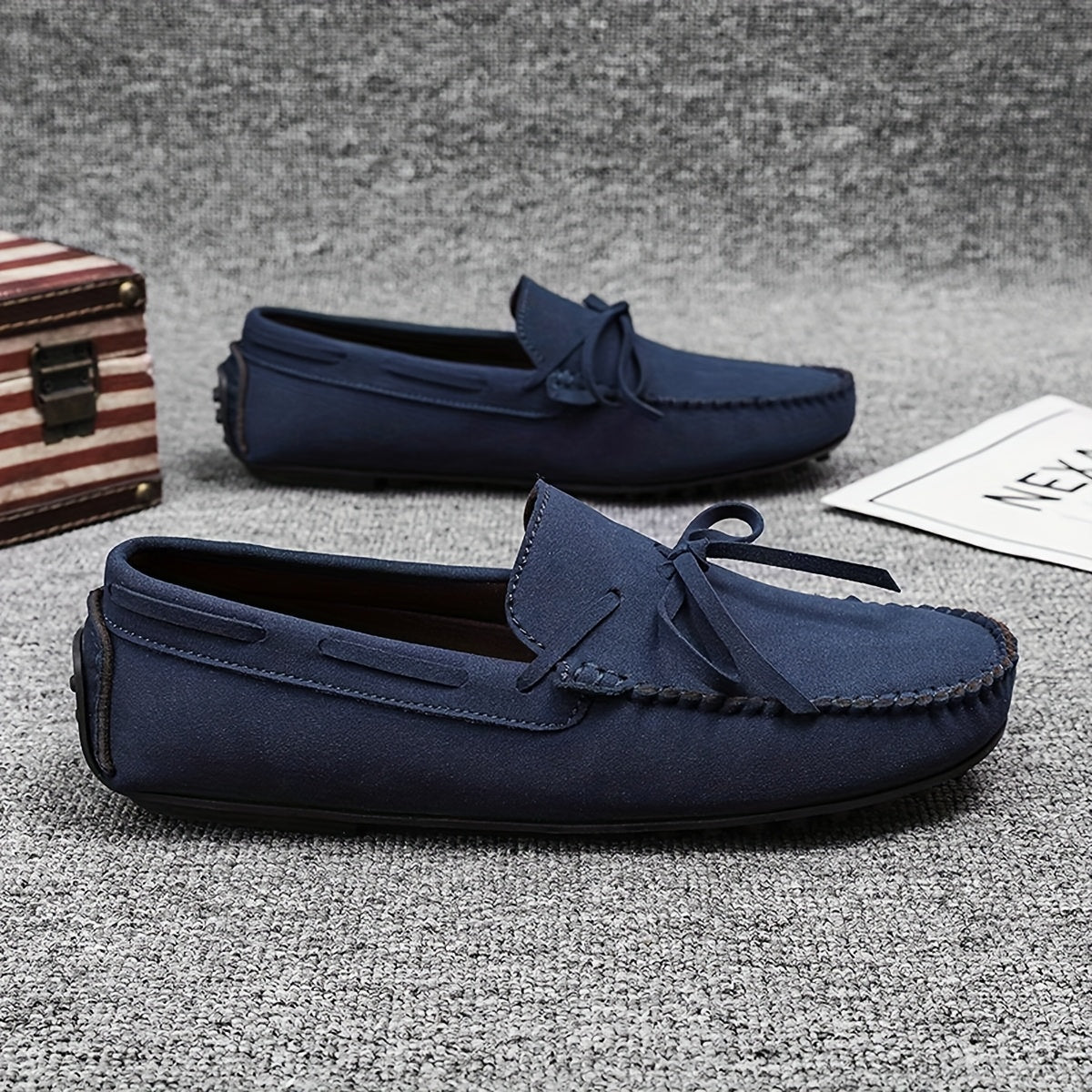 Men's Slip-On Loafers - Navy Blue Casual Driving Shoes with Square Toe, Synthetic Upper & Rubber Sole, All-Season Comfort for Yoga, Daily Wear & Social Events, Minimalist Shoe Design