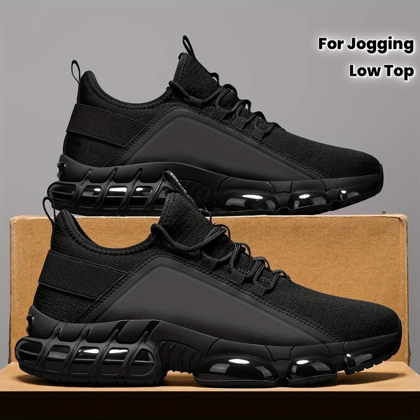 Men's Lightweight Running Shoes - All-Season Gym, Jogging, Walking Sneakers - Breathable Low-Top Sneakers - Cushioned Rubber Sole - Black - for Casual, Training, Casual Attire -