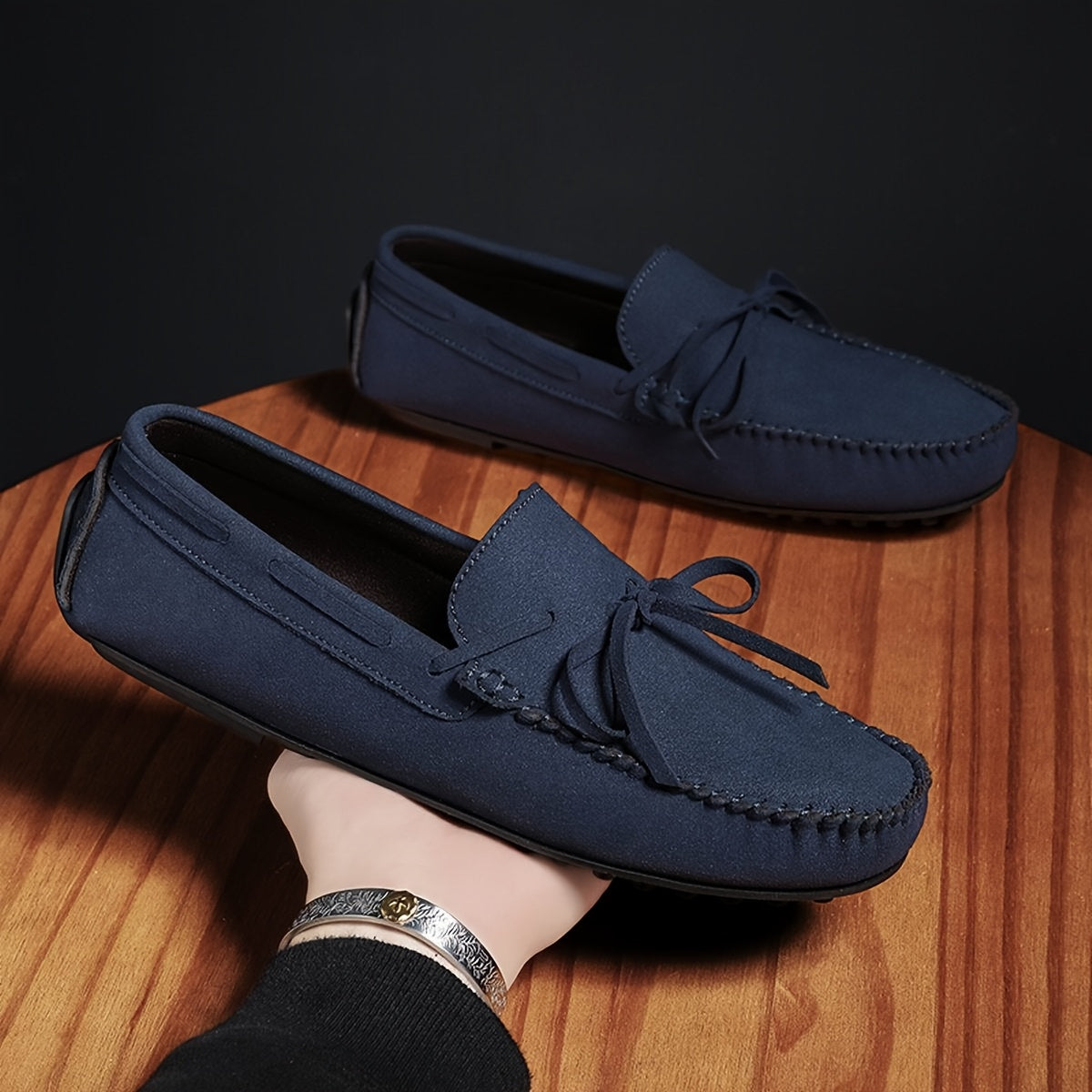 Men's Slip-On Loafers - Navy Blue Casual Driving Shoes with Square Toe, Synthetic Upper & Rubber Sole, All-Season Comfort for Yoga, Daily Wear & Social Events, Minimalist Shoe Design