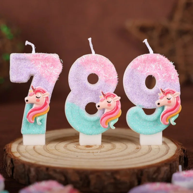 0-9 Number Cartoon Unicorn Digital Candles for Kids Birthday Party Festival Cake Decoration Atmosphere Props Fun Themed Candle
