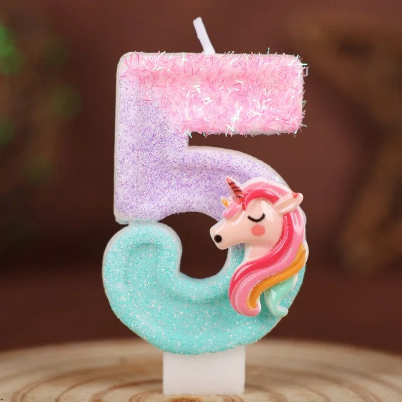 0-9 Number Cartoon Unicorn Digital Candles for Kids Birthday Party Festival Cake Decoration Atmosphere Props Fun Themed Candle