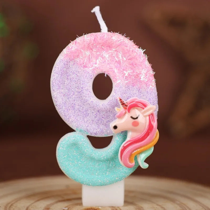0-9 Number Cartoon Unicorn Digital Candles for Kids Birthday Party Festival Cake Decoration Atmosphere Props Fun Themed Candle