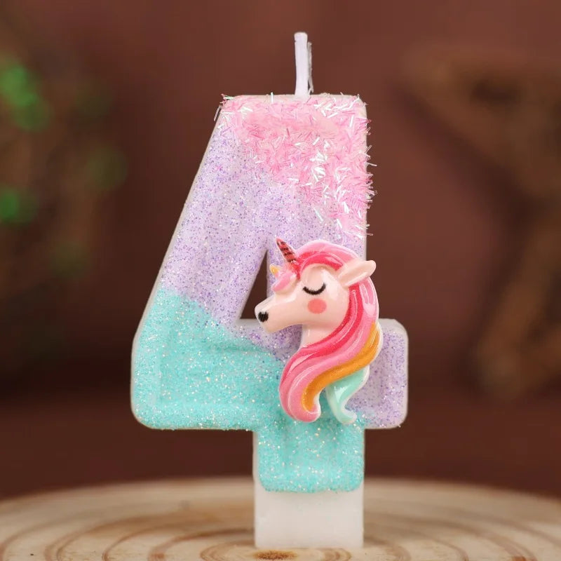 0-9 Number Cartoon Unicorn Digital Candles for Kids Birthday Party Festival Cake Decoration Atmosphere Props Fun Themed Candle