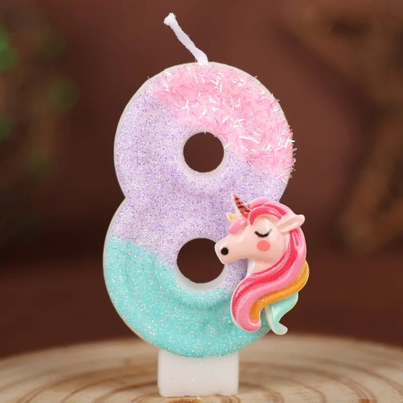 0-9 Number Cartoon Unicorn Digital Candles for Kids Birthday Party Festival Cake Decoration Atmosphere Props Fun Themed Candle