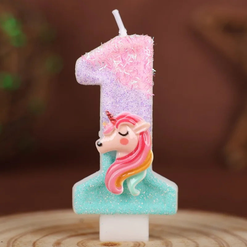 0-9 Number Cartoon Unicorn Digital Candles for Kids Birthday Party Festival Cake Decoration Atmosphere Props Fun Themed Candle