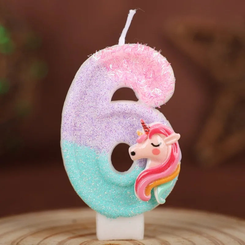 0-9 Number Cartoon Unicorn Digital Candles for Kids Birthday Party Festival Cake Decoration Atmosphere Props Fun Themed Candle