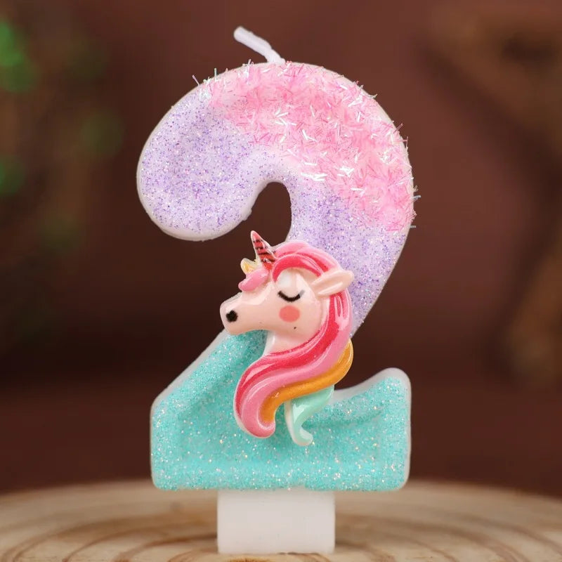 0-9 Number Cartoon Unicorn Digital Candles for Kids Birthday Party Festival Cake Decoration Atmosphere Props Fun Themed Candle