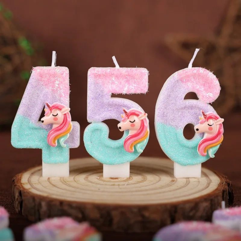 0-9 Number Cartoon Unicorn Digital Candles for Kids Birthday Party Festival Cake Decoration Atmosphere Props Fun Themed Candle