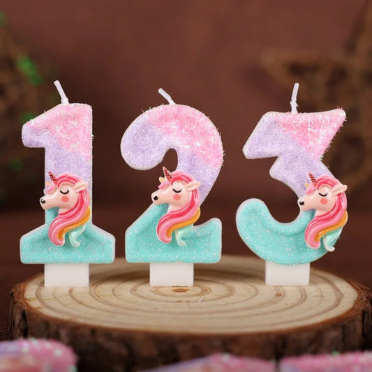0-9 Number Cartoon Unicorn Digital Candles for Kids Birthday Party Festival Cake Decoration Atmosphere Props Fun Themed Candle