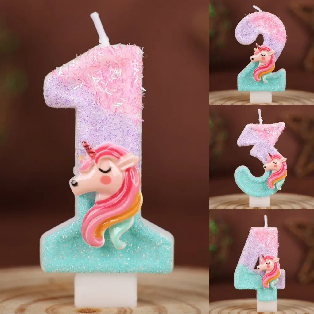0-9 Number Cartoon Unicorn Digital Candles for Kids Birthday Party Festival Cake Decoration Atmosphere Props Fun Themed Candle
