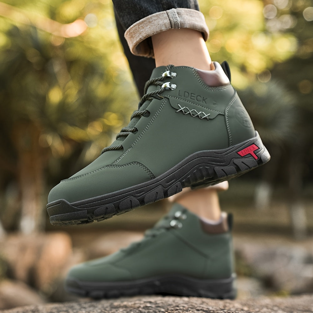 Men's & Unisex Lace-Up Boots - Non-Slip Cushioned insoles, High Quality PU Upper & PVC Outsole - All-Terrain Traction for Hiking, Training, Everyday - Brown Boots - Durable Work & Casual Shoes, Hiking Footwear, Stylish Laceup