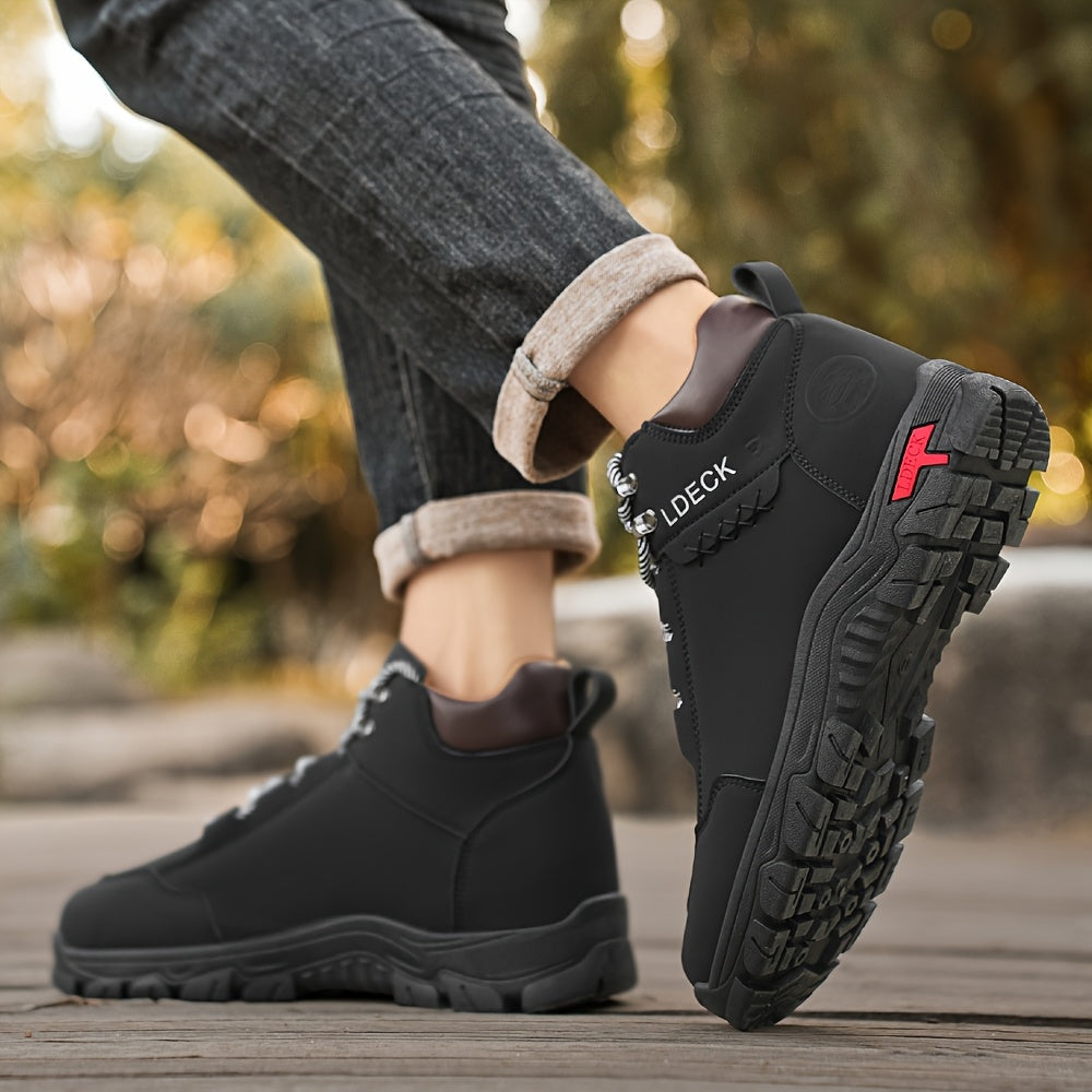 Men's & Unisex Lace-Up Boots - Non-Slip Cushioned insoles, High Quality PU Upper & PVC Outsole - All-Terrain Traction for Hiking, Training, Everyday - Brown Boots - Durable Work & Casual Shoes, Hiking Footwear, Stylish Laceup