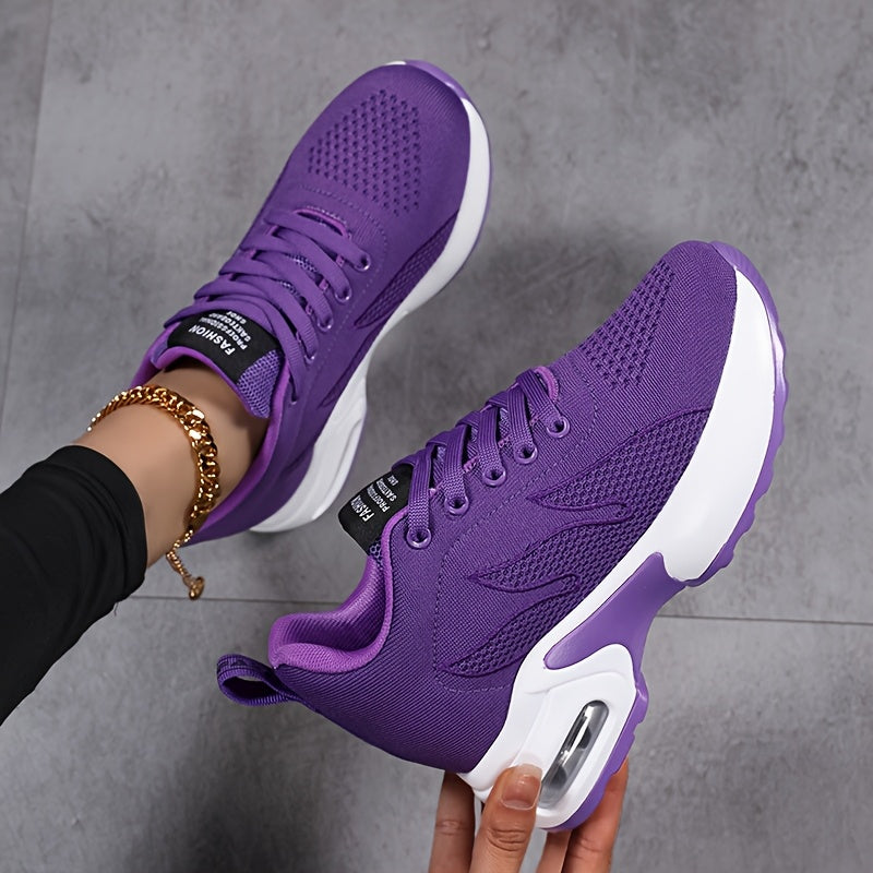Women's Versatile Lightweight Platform Casual Sneakers - Breathable Comfortable Upper, Round Toe Design & PU Sole for All-Day Comfort - Available in Purple/White and Black/White, Comfortable Footwear, Height-Increasing, Multi